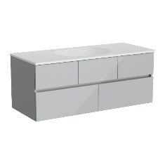 Vitra Memoria 66707 Lavabo Dolabı 120 Cm, Seramik Lavabolu, Armatür Deliksiz, Parlak Gri